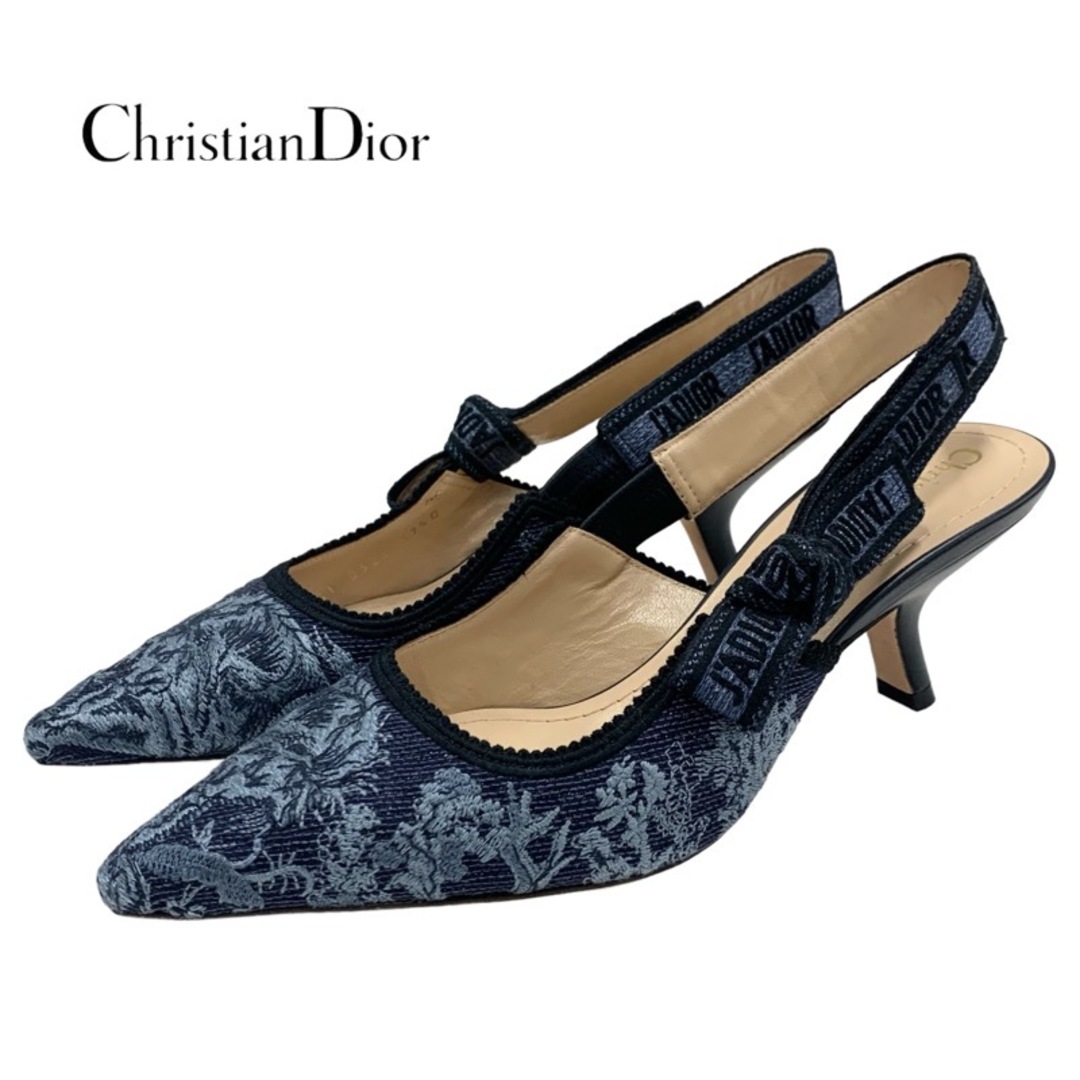 Christian Dior(クリスチャンディオール)のクリスチャンディオール CHRISTIAN DIOR J'ADIOR パンプス サンダル 靴 シューズ スリングバック 刺繍 ファブリック ネイビー レディースの靴/シューズ(ハイヒール/パンプス)の商品写真