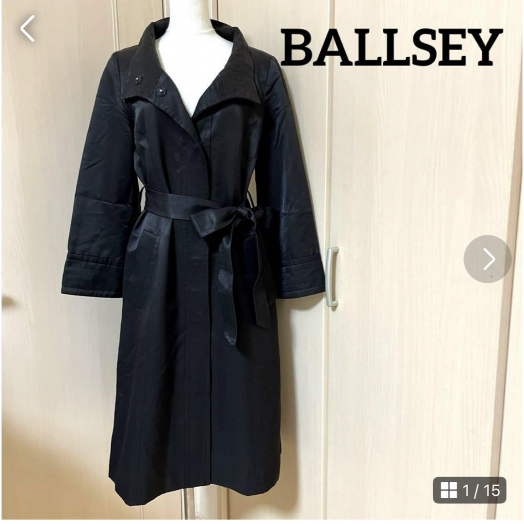 Ballsey(ボールジィ)のボールジィ　トゥモローランド  ブラック　サイズ38  ９分袖　ロングコート レディースのジャケット/アウター(スプリングコート)の商品写真