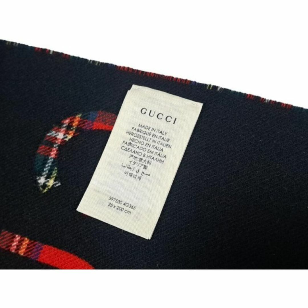 Gucci(グッチ)の新品同様 グッチ マフラー ロゴ タータンチェック チェック ブラック 黒 レディースのファッション小物(マフラー/ショール)の商品写真