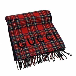 グッチ(Gucci)の新品同様 グッチ マフラー ロゴ タータンチェック チェック ブラック 黒(マフラー/ショール)