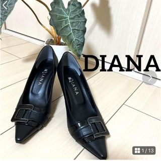 ダイアナ(DIANA)のダイアナ　DIANA  黒　ブラック　ポインテッドトゥ　ベルトデザイン　レザー(ハイヒール/パンプス)