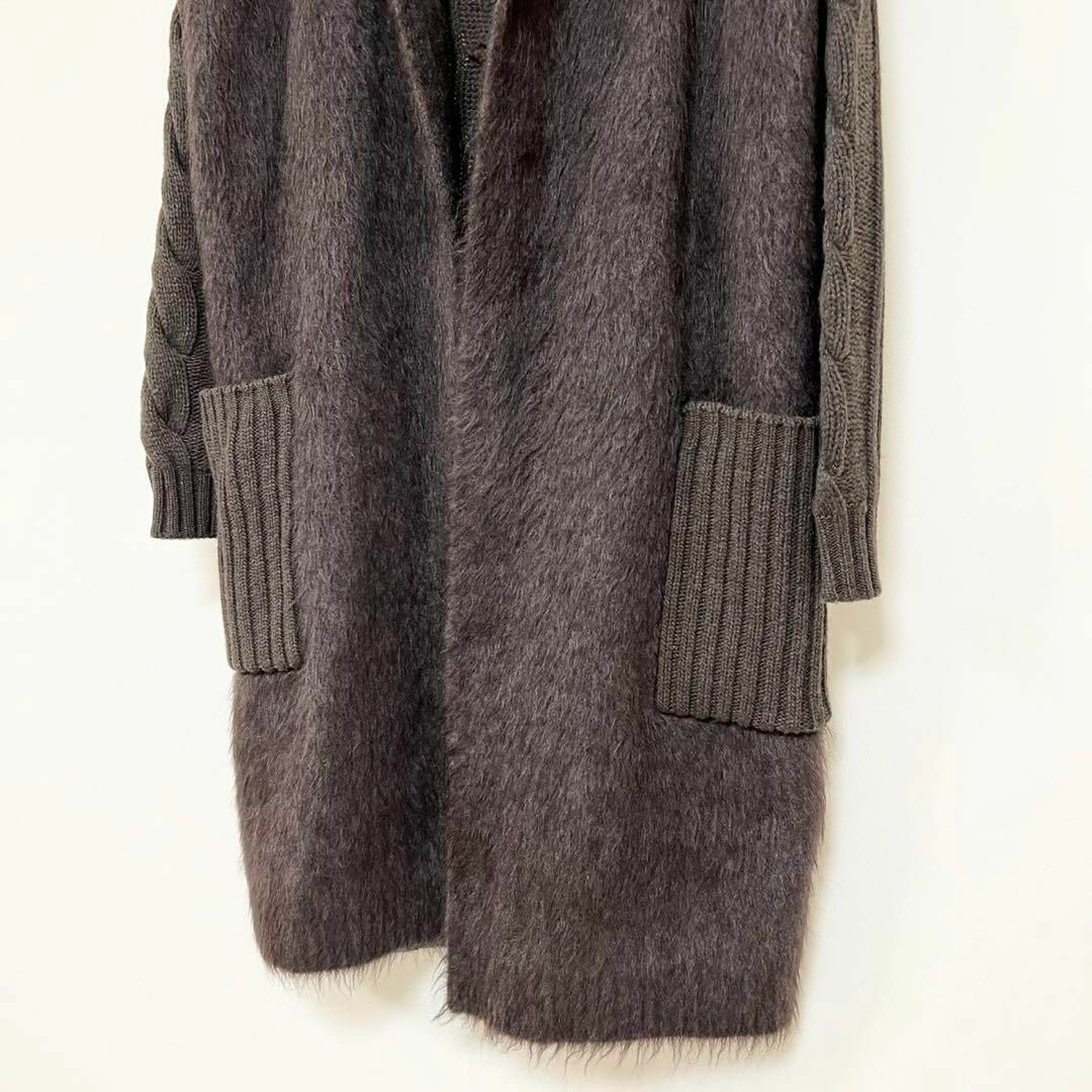 Max Mara(マックスマーラ)のMaxMara 白タグ 異素材コンビケーブルニットフーデットカーディガン 茶 レディースのトップス(カーディガン)の商品写真