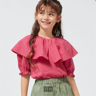 ジーユー(GU)のGU GIRLSラッフルカラーT(5分袖) 130cm(Tシャツ/カットソー)