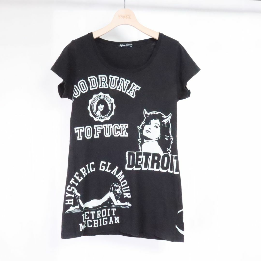 HYSTERIC GLAMOUR(ヒステリックグラマー)のHYSTERIC GLAMOUR　ヒステリックグラマー　総ロゴＴシャツ　半袖　黒　フリー レディースのトップス(Tシャツ(半袖/袖なし))の商品写真