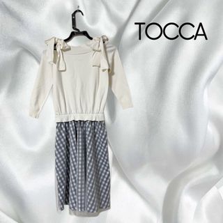 トッカ(TOCCA)の【美品】 TOCCA トッカ　ドッキング ワンピース　チェック　長袖　M(ひざ丈ワンピース)