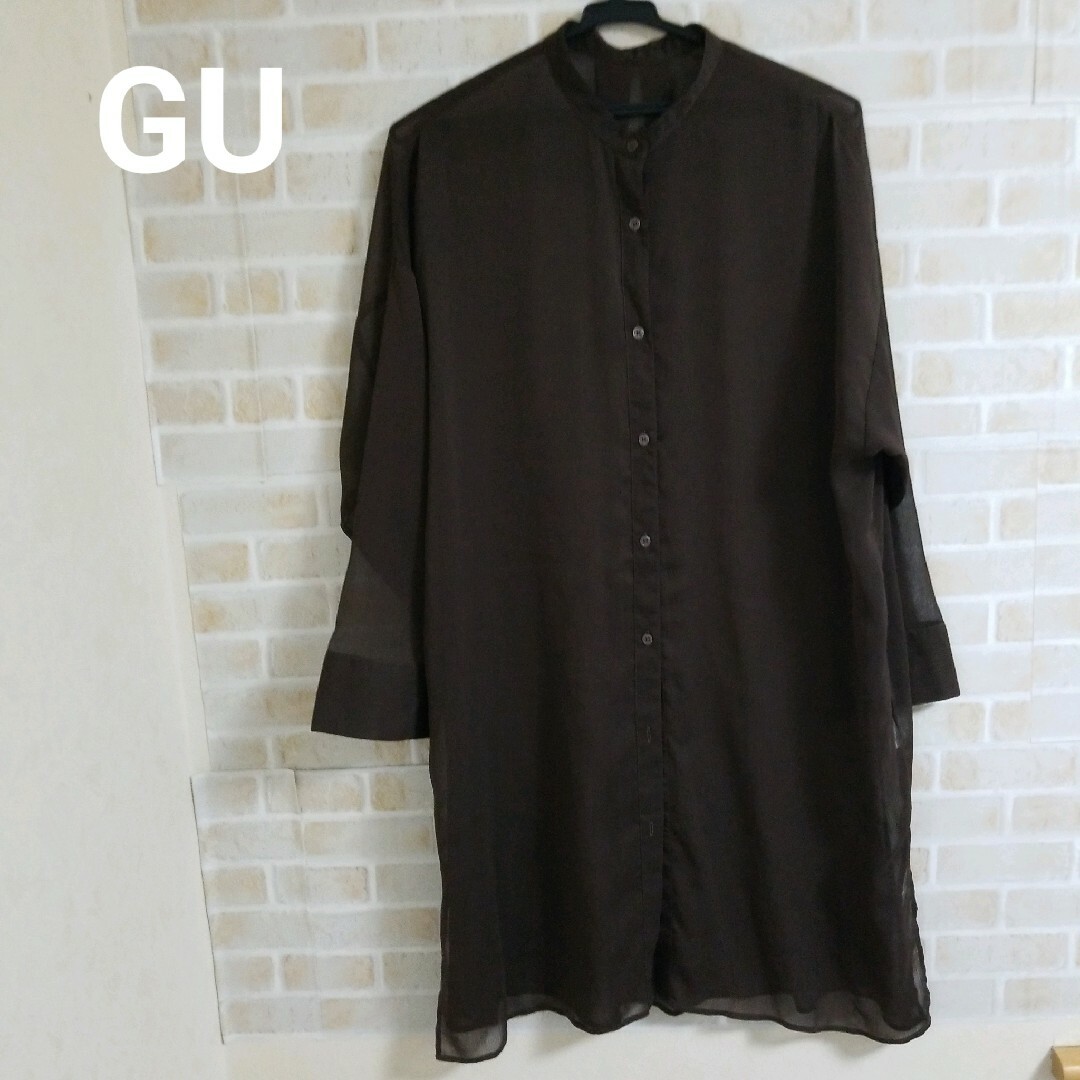 GU(ジーユー)のGU シアーバンドカラーロングシャツ レディースのトップス(シャツ/ブラウス(長袖/七分))の商品写真