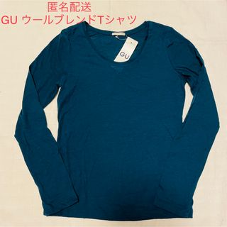 ジーユー(GU)の【新品】ジーユー GU ウールブレンド Tシャツ 長袖 レディース S グリーン(Tシャツ(長袖/七分))