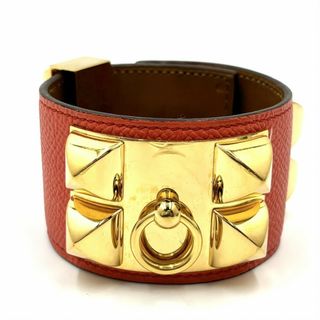 エルメス(Hermes)の【SALE】HERMES エルメス バングル メドール コリエドシアン ブレスレット アクセサリー ヴォーエプソン    Ｘ刻印 オレンジ ゴールド金具 レディース 約119.2g 2016年【中古品】(ブレスレット/バングル)