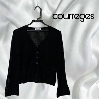 クレージュ(Courreges)の【美品】courreges クレージュ　長袖カーディガン　デザインニット　40黒(カーディガン)