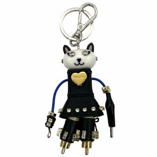 プラダ(PRADA)のPRADA プラダ キーホルダー トリック Katy キーリング チャーム 猫型ロボット 小物 1TR018 スティール  レザー   ブラック 黒 マルチカラー シルバー金具 レディース 美品【中古品】(キーホルダー)