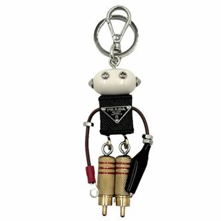 PRADA - PRADA プラダ キーホルダー トリック エドワード キーリング チャーム ロボット 小物 1ARA97 スティール  レザー   ブラック 黒 マルチカラー シルバー金具 レディース 美品【中古品】