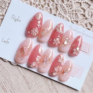 桜ニュアンスネイル 春ネイル ネイルチップ 現品 ミラーネイル シェルネイル(ネイルチップ)