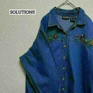 SOLUTIONS デニムシャツ 刺繍 ワンポイント 冬服 USA XL(シャツ/ブラウス(長袖/七分))