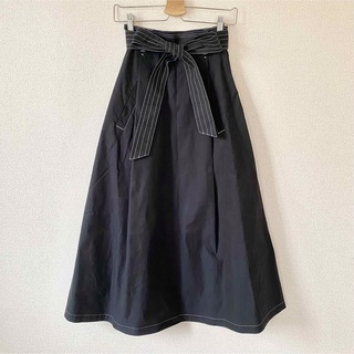 シンゾーン(Shinzone)のTHE SHINZONE リボン フレア ロングスカート 34 ブラック 黒(ロングスカート)