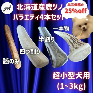 送料無料　超小型犬用　4本セット　髄のみ＆四つ割り＆半割り＆一本物先端(犬)