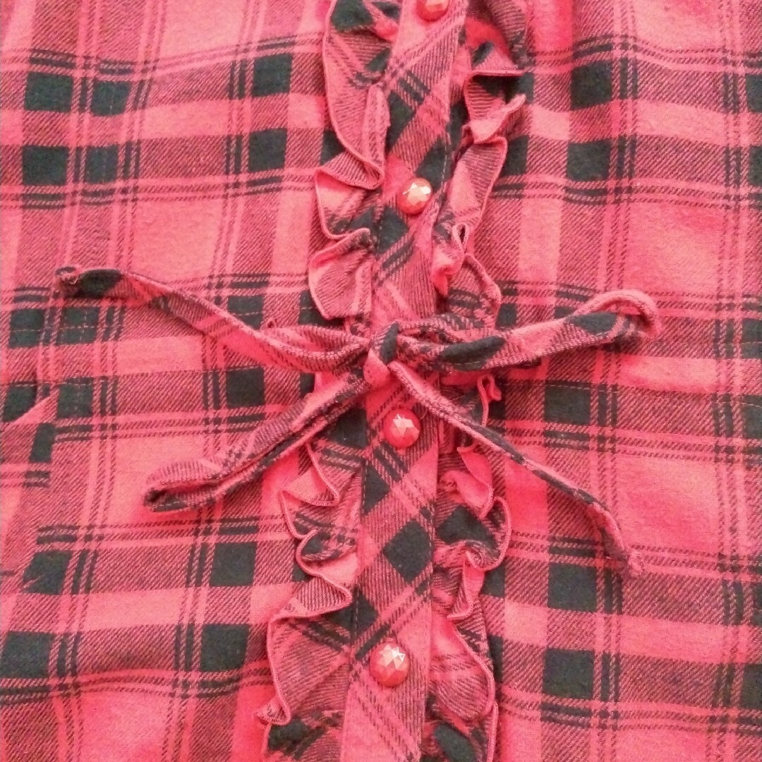 LODISPOTTO(ロディスポット)の赤チェック長袖ワンピース レディースのワンピース(ひざ丈ワンピース)の商品写真