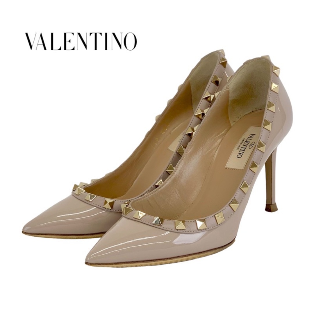 VALENTINO(ヴァレンティノ)のヴァレンティノ VALENTINO パンプス 靴 シューズ ロックスタッズ パテント レザー ピンクベージュ ゴールド レディースの靴/シューズ(ハイヒール/パンプス)の商品写真