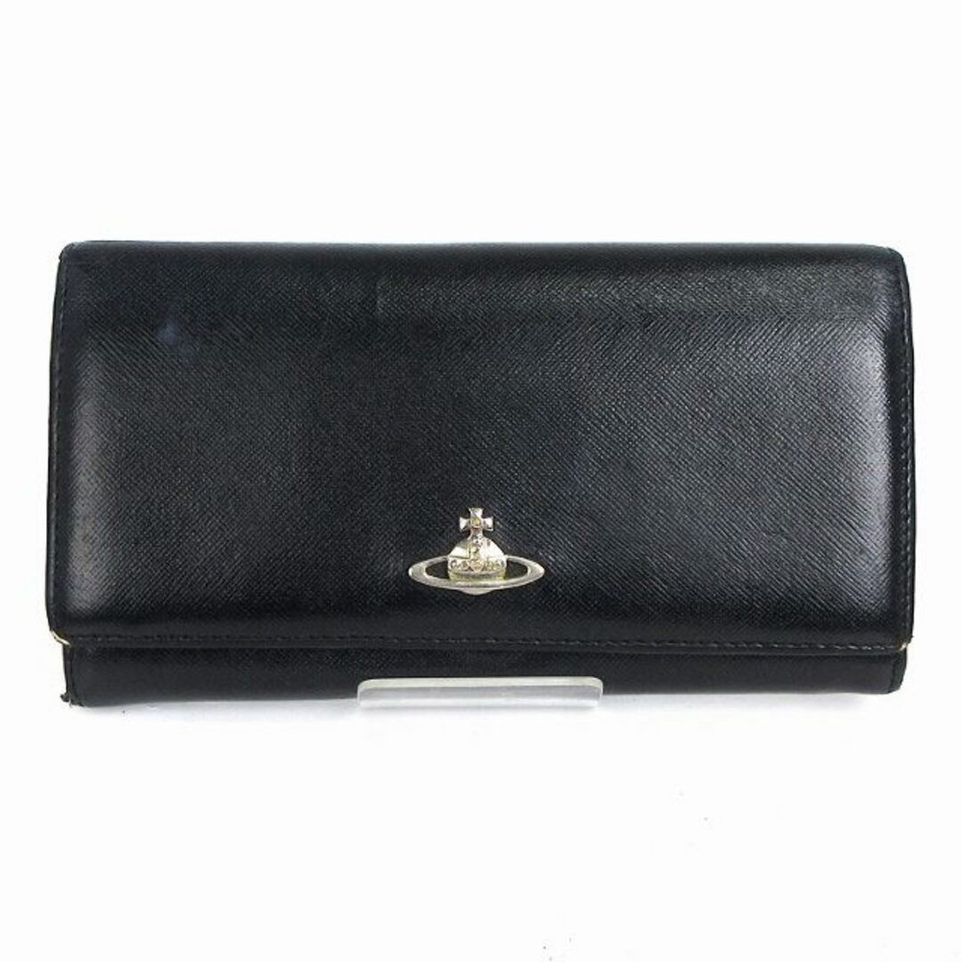 Vivienne Westwood(ヴィヴィアンウエストウッド)のヴィヴィアンウエストウッド 長財布 フラップ オーブ ロゴ レザー 黒 ■SM1 レディースのファッション小物(財布)の商品写真