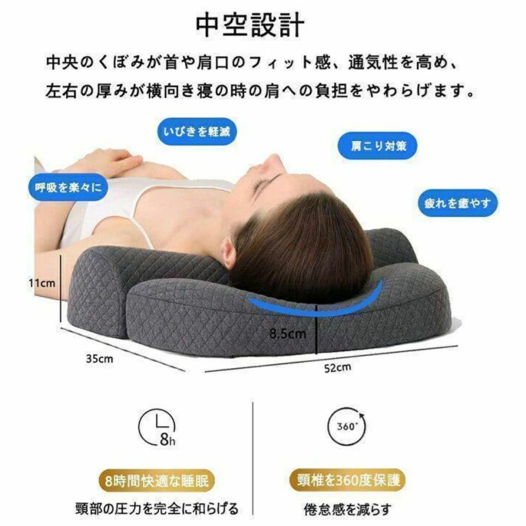 再入荷⭐頚椎枕 ダブル枕 低反発 グレー 肩こり 疲労 安眠 腰痛 大人気 快眠 インテリア/住まい/日用品の寝具(枕)の商品写真