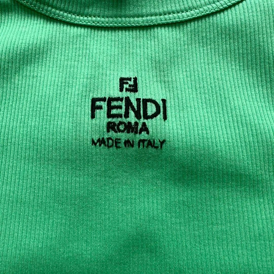 FENDI(フェンディ)の極美品 FENDI 23FW 新作 ロゴ刺繍 リブニット タンクトップ グリーン レディースのトップス(タンクトップ)の商品写真