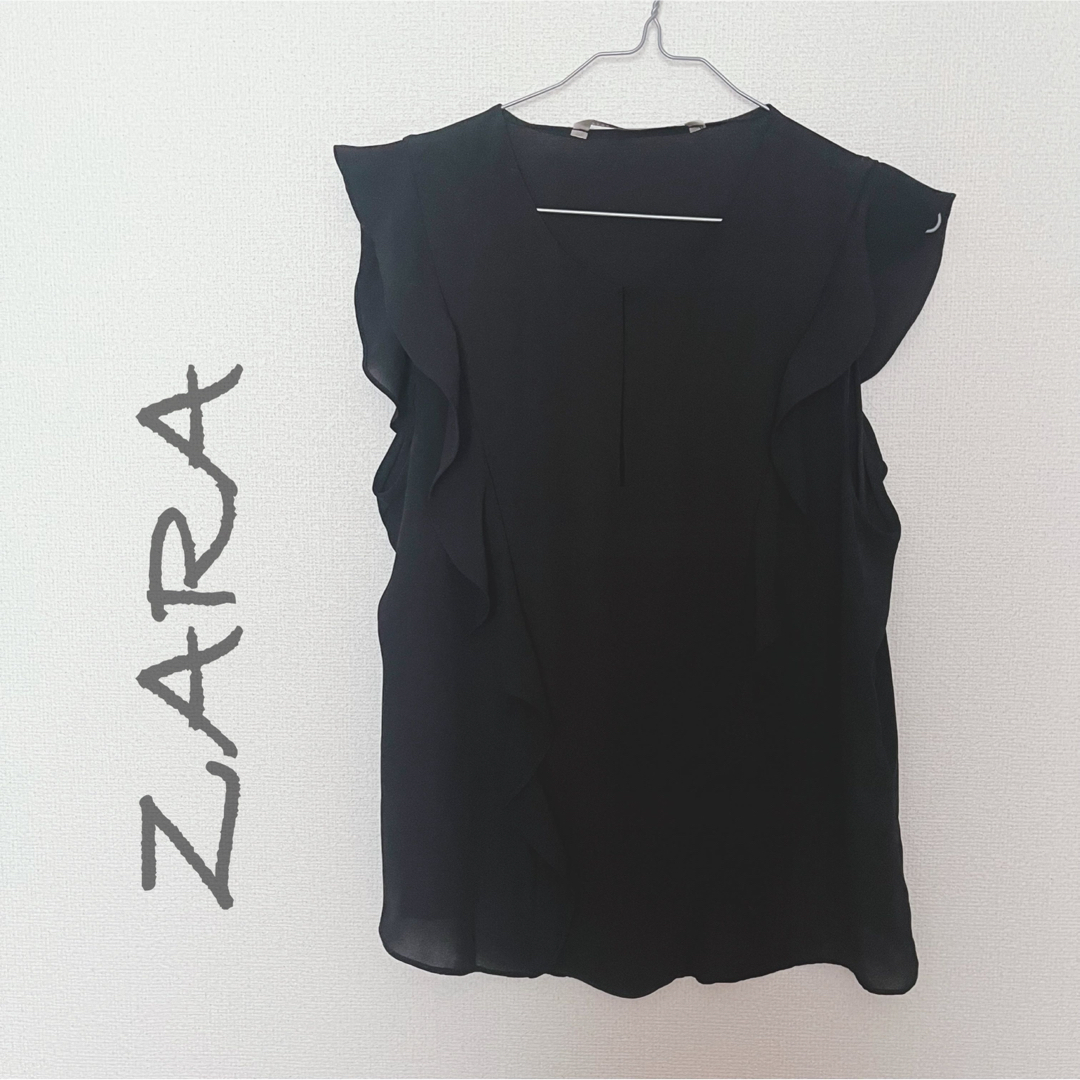 ZARA(ザラ)のZARA＊フリルノースリーブ（シフォン生地） レディースのトップス(タンクトップ)の商品写真