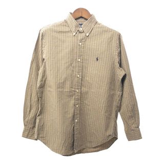 RALPH LAUREN ラルフローレン ボタンダウン 長袖シャツ チェック ベージュ (メンズ M) 中古 古着 Q2202(シャツ)