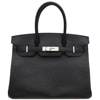 エルメス(Hermes)のエルメス HERMES ハンドバッグ バーキン30 オーストリッチ ブラック シルバー金具 黒  B刻印（2023年製） 【箱】【中古】(ハンドバッグ)