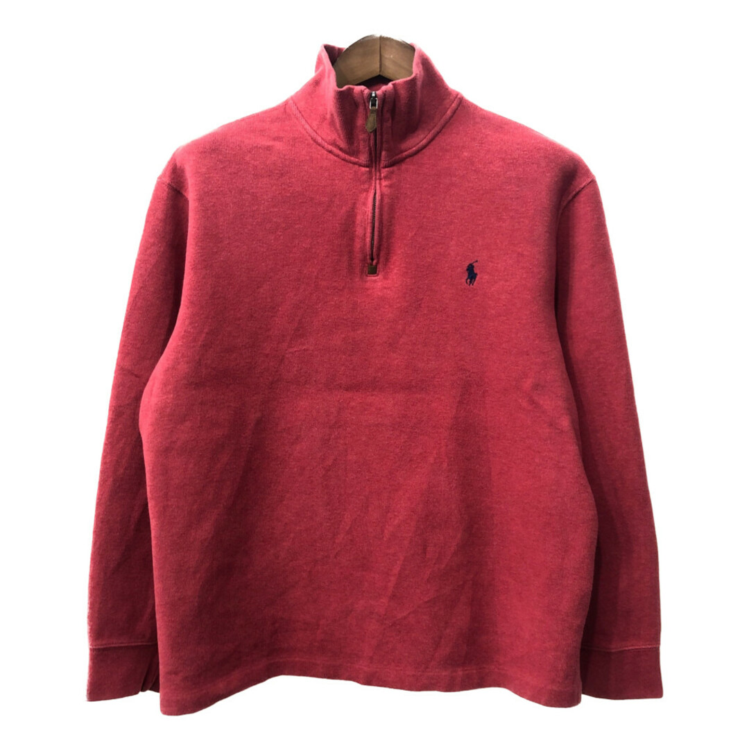 POLO RALPH LAUREN(ポロラルフローレン)のPolo by Ralph Lauren ポロ ラルフローレン ハーフジップ ドライバーズニット セーター レッド (メンズ L) 中古 古着 Q2219 メンズのトップス(ニット/セーター)の商品写真