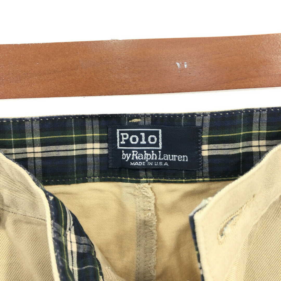 POLO RALPH LAUREN(ポロラルフローレン)の90年代 USA製 Polo by Ralph Lauren ポロ ラルフローレン 2タック テーパード チノパンツ ベージュ (メンズ W32 L32) 中古 古着 Q2243 メンズのパンツ(その他)の商品写真