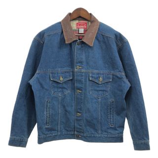 90年代 MARLBORO COUNTRY STORE マルボロカントリーストア デニムジャケット アメカジ 襟レザー ブルー (メンズ L) 中古 古着 Q2245(Gジャン/デニムジャケット)