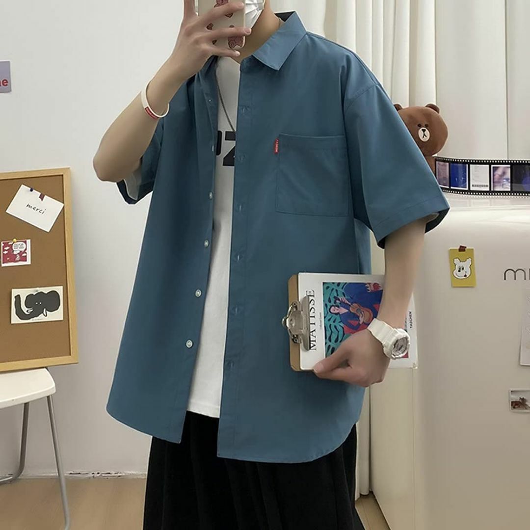 [Aaronlive] メンズ シャツ 夏服 半袖 ポケット 無地 カジュアル  メンズのファッション小物(その他)の商品写真