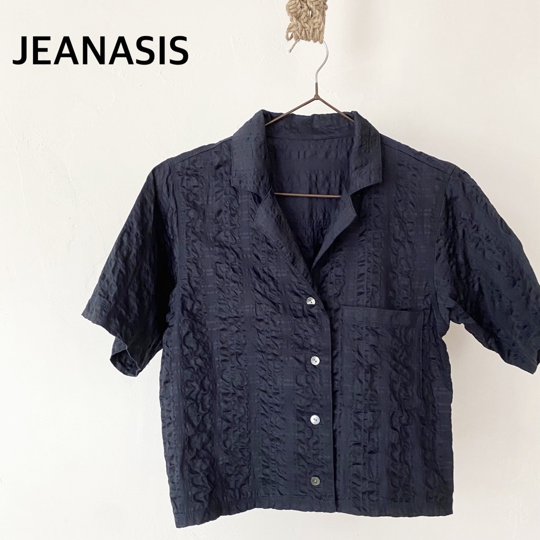 JEANASIS(ジーナシス)のジーナシス　ネイビー　半袖　シャツ　トップス　コットン　フリーサイズ レディースのトップス(シャツ/ブラウス(半袖/袖なし))の商品写真