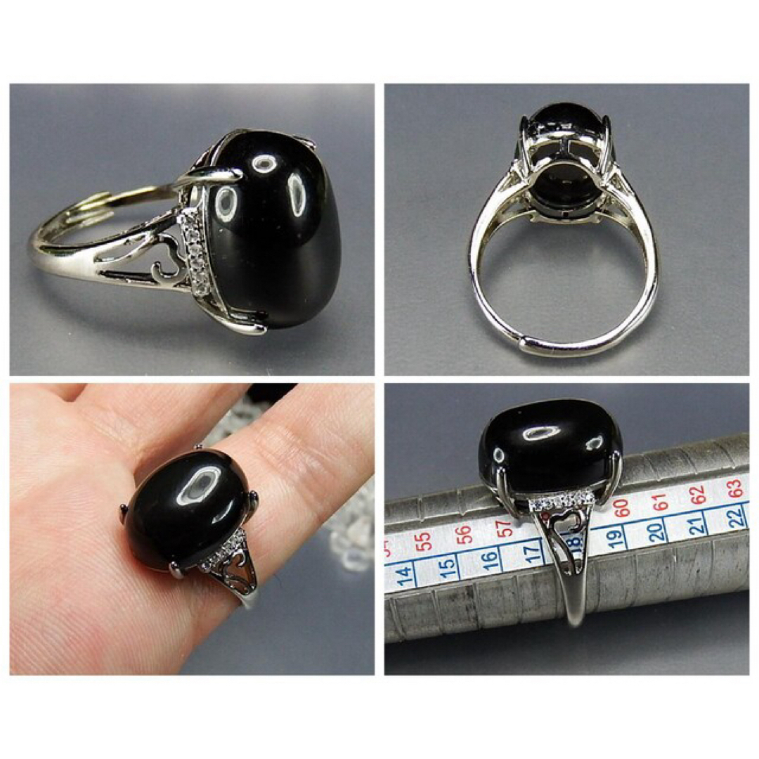 AAAブラックオブシディアン指輪約17号強魔除け天然石リングU2-04。 3 レディースのアクセサリー(リング(指輪))の商品写真