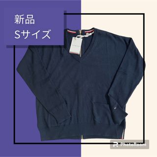 トミーヒルフィガー(TOMMY HILFIGER)のトミーヒルフィガー　TOMMY ネイビー　綿　紺　ニット　Vネック(ニット/セーター)