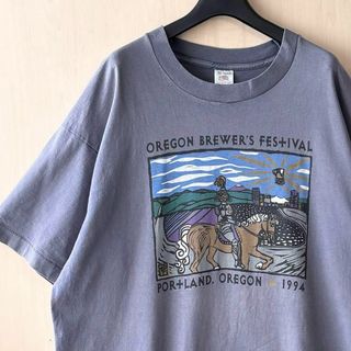 フルーツオブザルーム(FRUIT OF THE LOOM)の90s USA製古着　ヴィンテージ　Tシャツ　イラスト　アート　フェスティバル(Tシャツ/カットソー(半袖/袖なし))