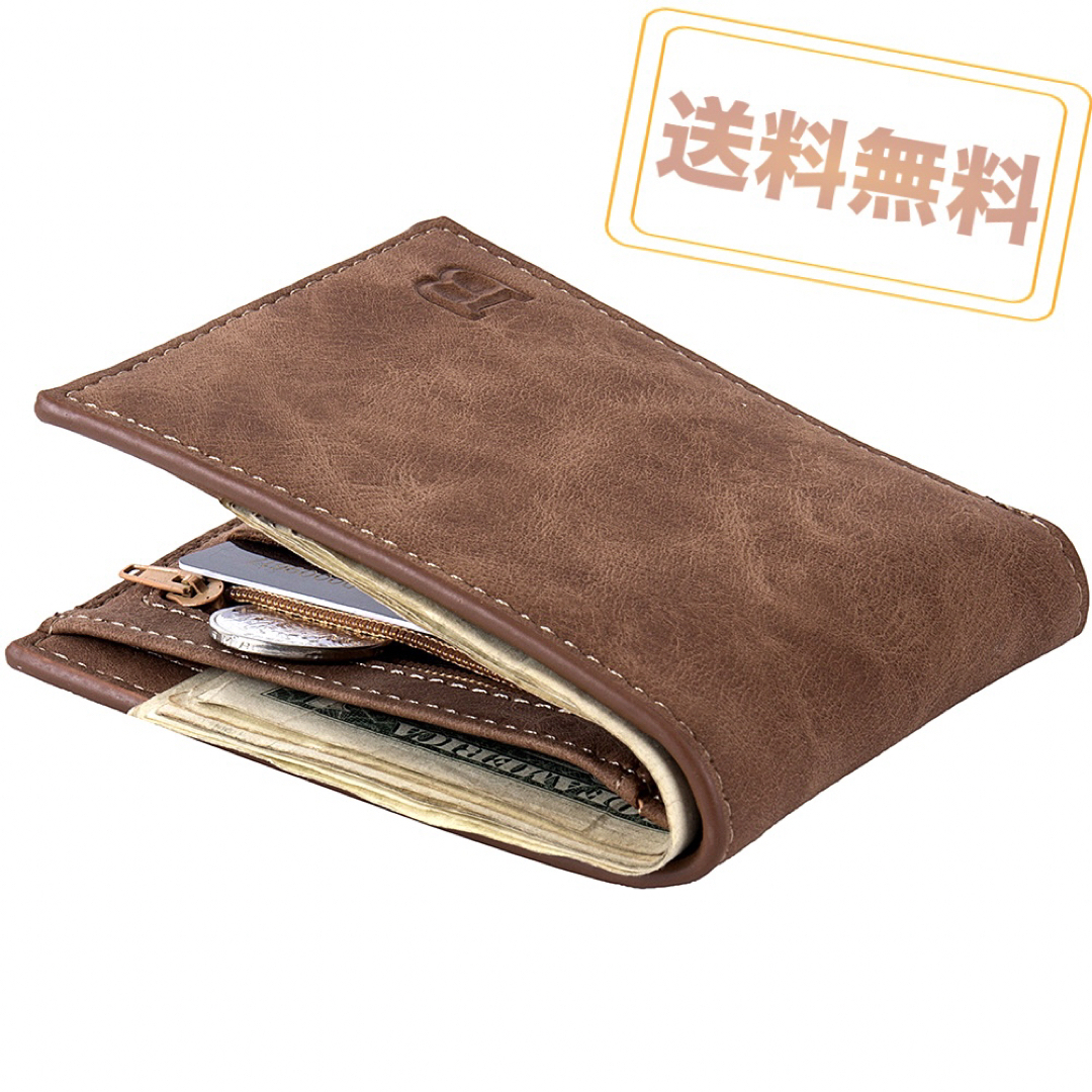 二つ折り 財布 サイフ 高級 ビジネス財布 カードホルダー エレガント　ブラウン メンズのファッション小物(折り財布)の商品写真