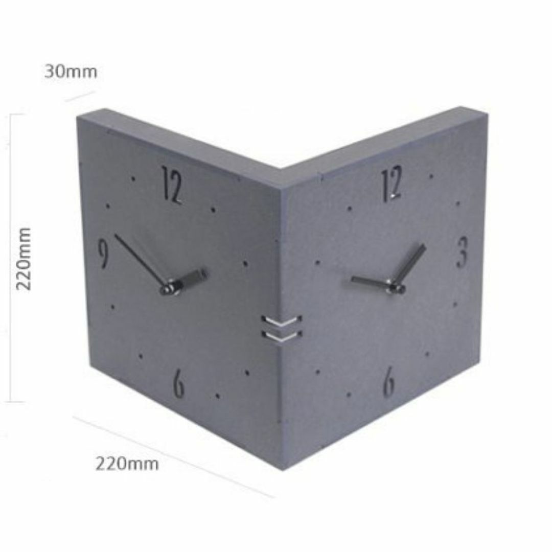 コーナー両面時計（非電波） ハンドメード 木製両面壁掛け時計 おしゃれ 掛時計 インテリア/住まい/日用品のインテリア小物(掛時計/柱時計)の商品写真