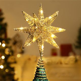 クリスマス ツリー トップ スター 星 飾り LED 電池式 6時間タイマー(インテリア雑貨)