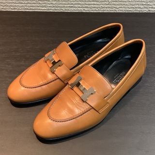 エルメス(Hermes)のエルメス HERMES パリ ローファー ブラウン シルバー金具 34.5(ローファー/革靴)