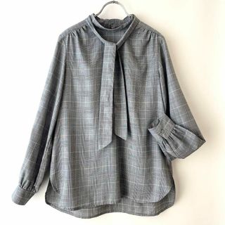 プラステ(PLST)の美品✨プラステ　グレンチェック　ボウタイブラウス　取り外し可能　長袖　M 春秋(シャツ/ブラウス(長袖/七分))