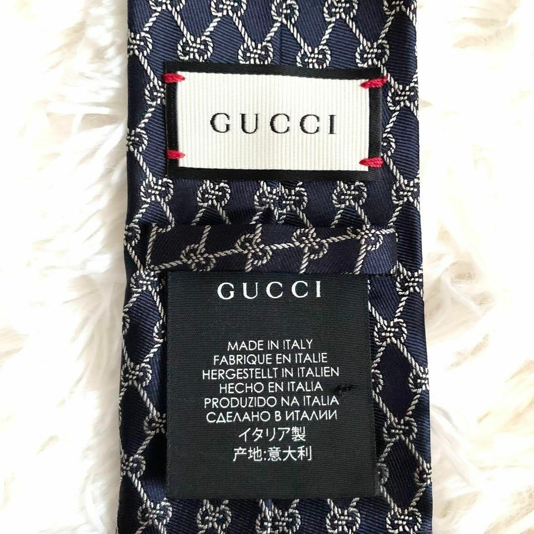 Gucci(グッチ)の美品✨GUCCI ネクタイ GG柄 インターロッキング シルク 光沢 ネイビー メンズのファッション小物(ネクタイ)の商品写真
