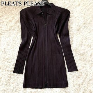 プリーツプリーズイッセイミヤケ(PLEATS PLEASE ISSEY MIYAKE)の美品✨プリーツプリーズ ダブルジップ 長袖 シャツ 変形 ブラック サイズ4(シャツ/ブラウス(長袖/七分))