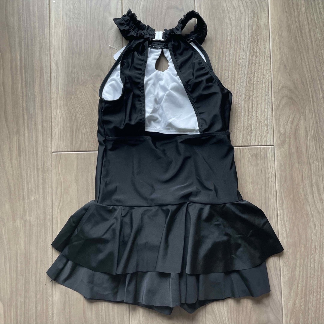 M 水着 ワンピース ホルターネック 黒 体型カバー 上品 フリルスカート レディースの水着/浴衣(水着)の商品写真