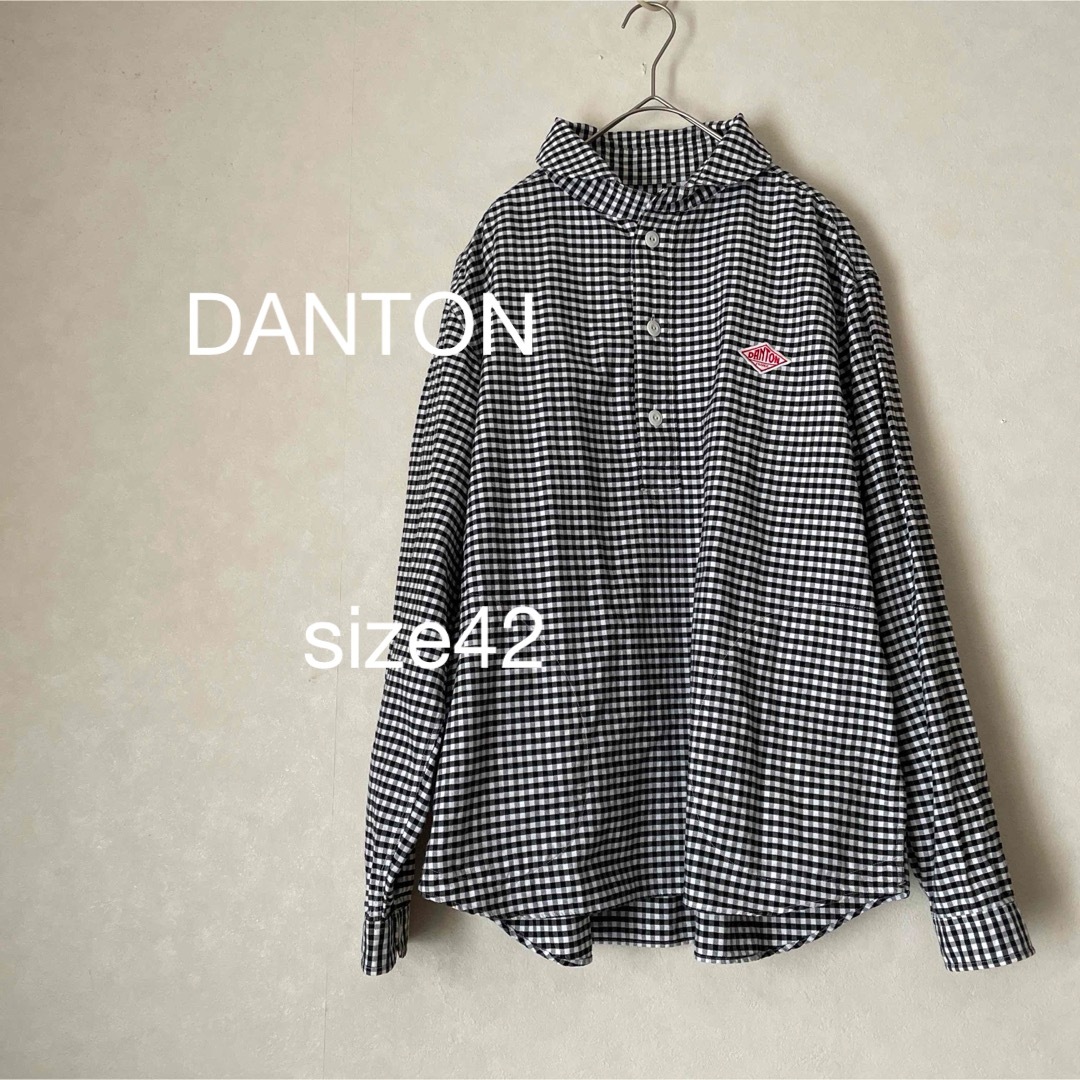 DANTON(ダントン)のDANTON ラウンドカラーシャツ プルオーバー チェック黒グレー42長袖メンズ メンズのトップス(Tシャツ/カットソー(七分/長袖))の商品写真