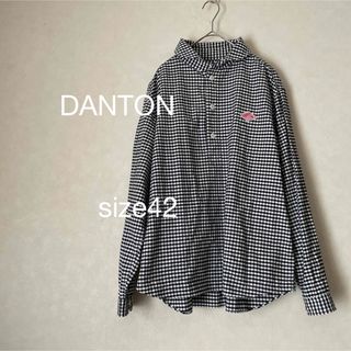 ダントン(DANTON)のDANTON ラウンドカラーシャツ プルオーバー チェック黒グレー42長袖メンズ(Tシャツ/カットソー(七分/長袖))