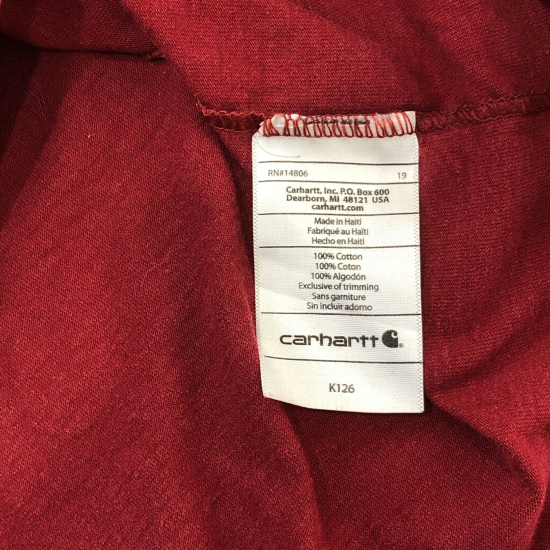 carhartt(カーハート)のCarhartt カーハート ポケットＴシャツ ワンポイントロゴ レッド (メンズ L) 中古 古着 Q2251 メンズのトップス(Tシャツ/カットソー(七分/長袖))の商品写真