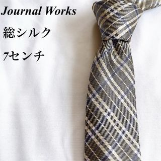 美品★Journal Works★ベージュ★チェック柄★総シルク★ネクタイ★7(ネクタイ)