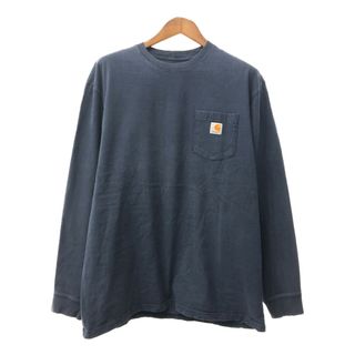 カーハート(carhartt)のCarhartt カーハート ポケットＴシャツ ワンポイントロゴ ネイビー (メンズ XL) 中古 古着 Q2280(Tシャツ/カットソー(七分/長袖))