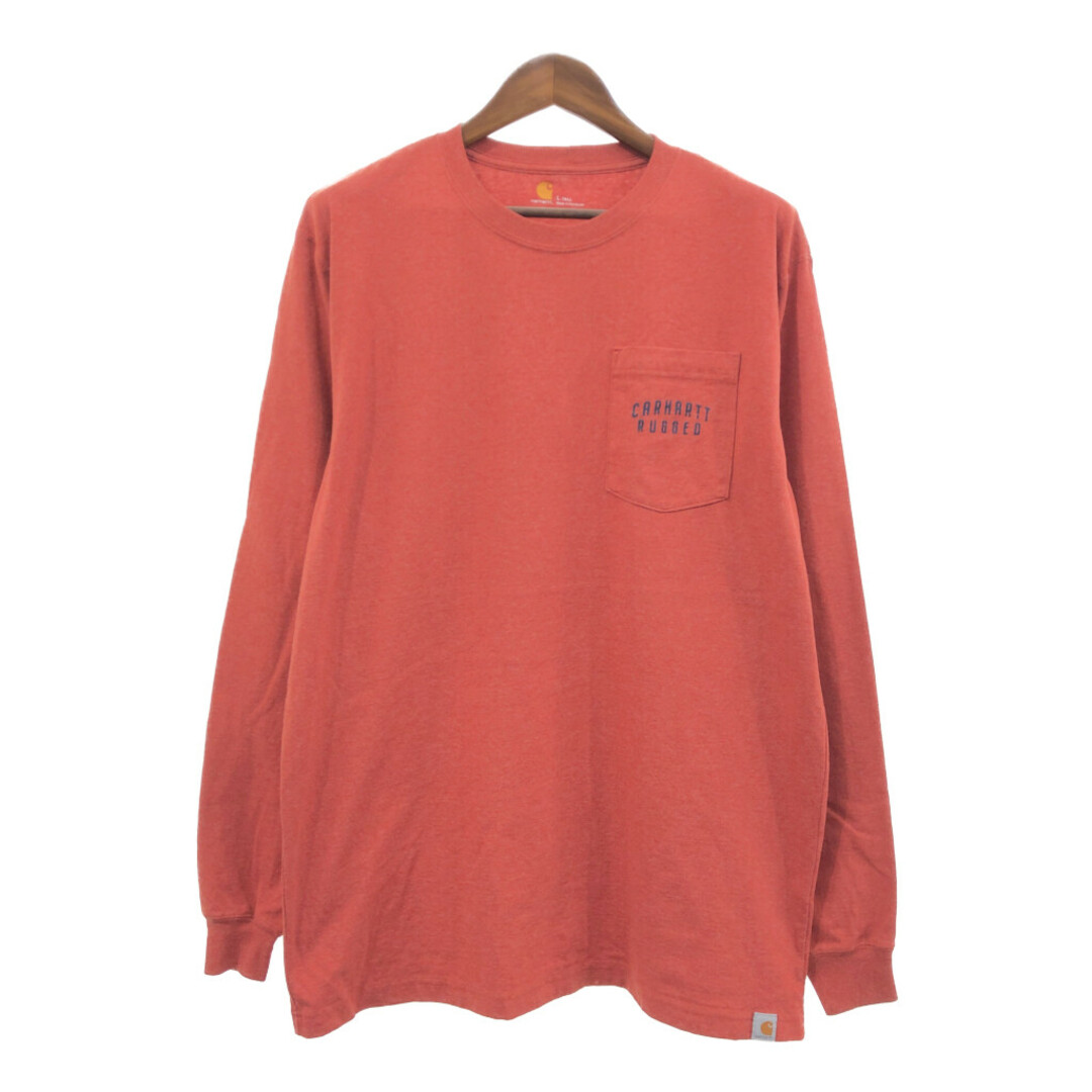 carhartt(カーハート)のCarhartt カーハート ロゴ プリント ポケットＴシャツ ワーク オレンジ (メンズ L) 中古 古着 Q2289 メンズのトップス(Tシャツ/カットソー(七分/長袖))の商品写真