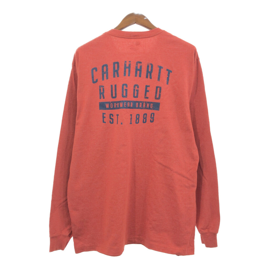 carhartt(カーハート)のCarhartt カーハート ロゴ プリント ポケットＴシャツ ワーク オレンジ (メンズ L) 中古 古着 Q2289 メンズのトップス(Tシャツ/カットソー(七分/長袖))の商品写真